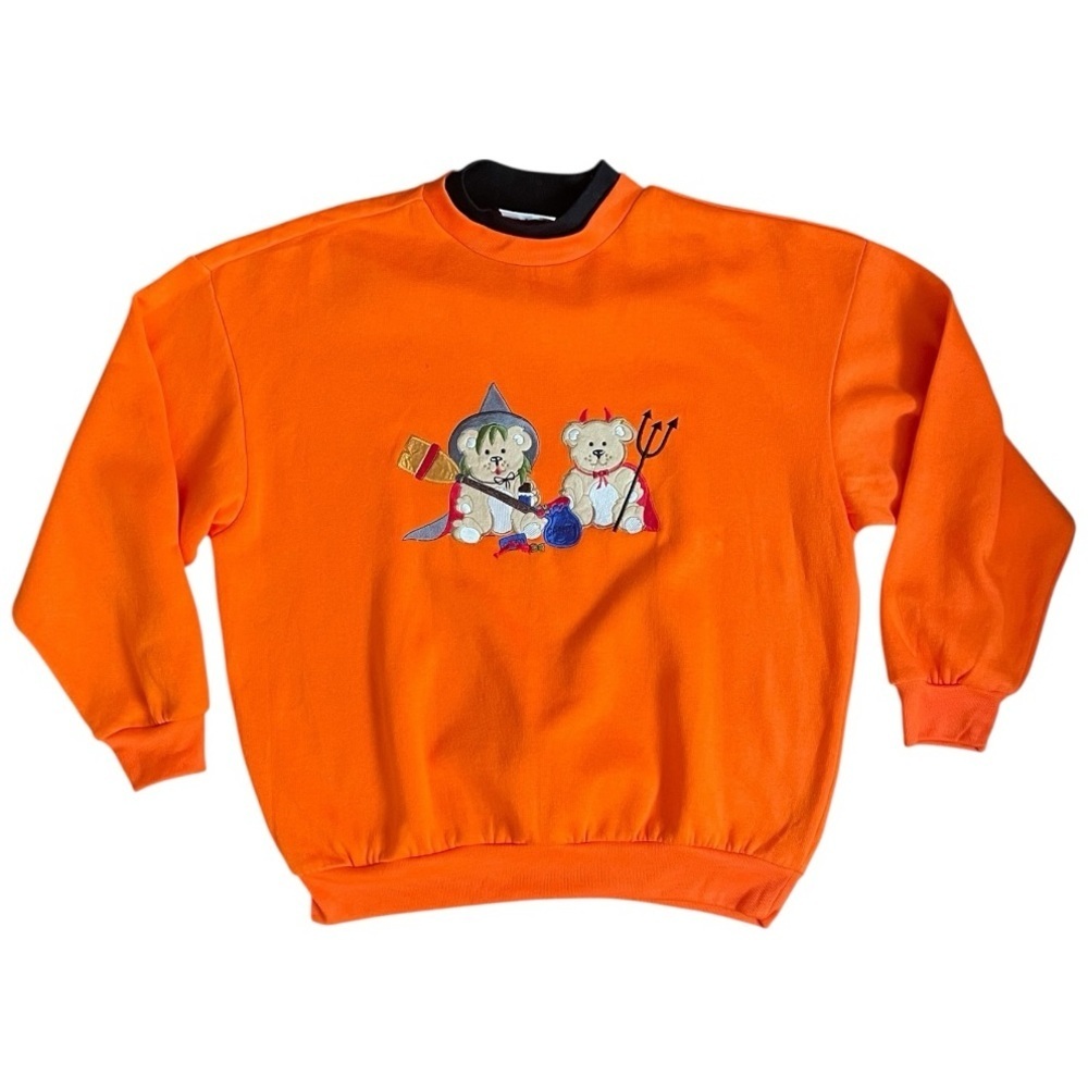 Halloween Trick-Or-Treat vintage Embroidered Grandmacore Sweatshirt Unisex Large - Picture 1 of 5